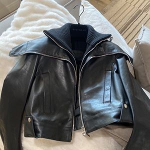 Givenchy cropped leather and ribbed-knit jacket